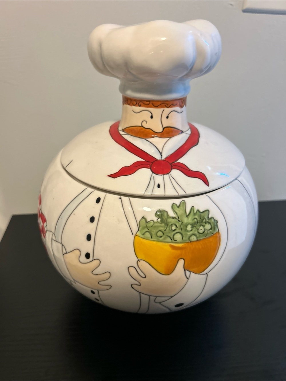 Ceramic Chef Cookie Jar in White with Red Accent